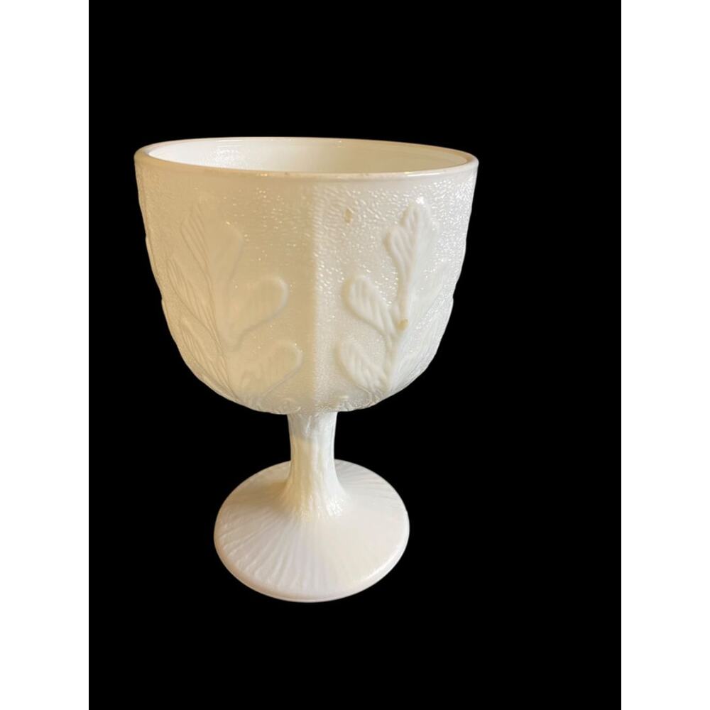 Vintage FTD Milkglass Planter Goblet Embossed Oak 6.5"h